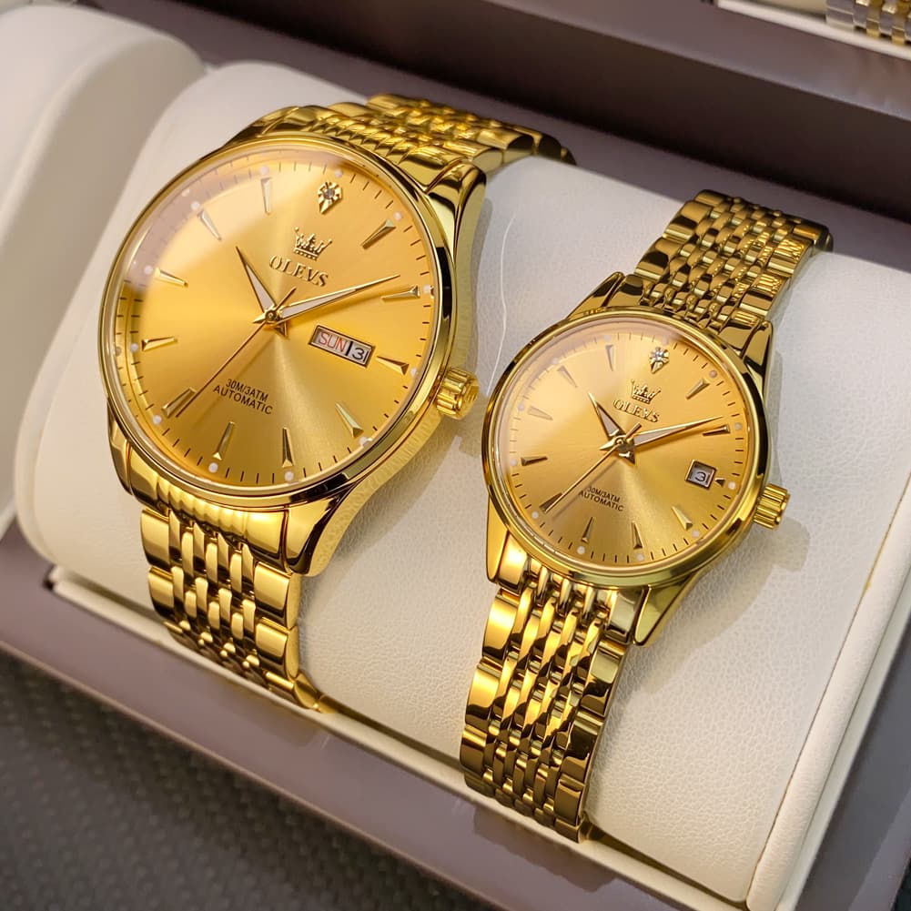 OLEVS 6635 Stainless Steel Automatic Mechanical Couple Watches
