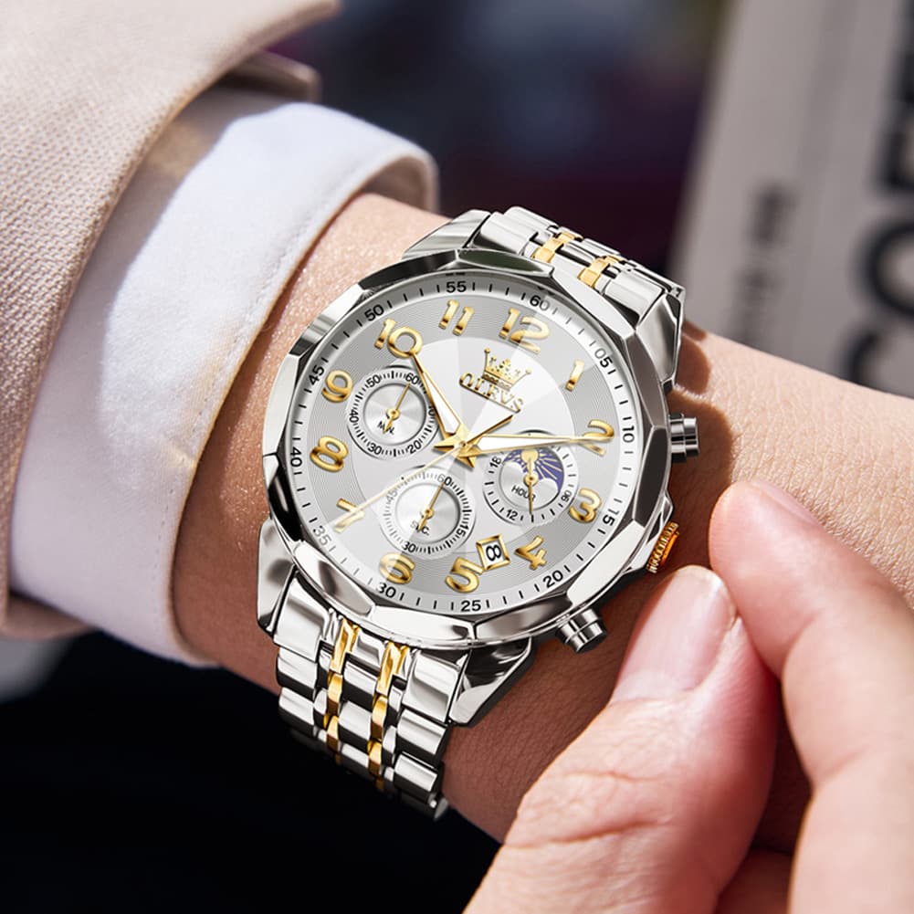 OLEVS 3676 Quartz 3D Rhombic Chronograph Watch For Men