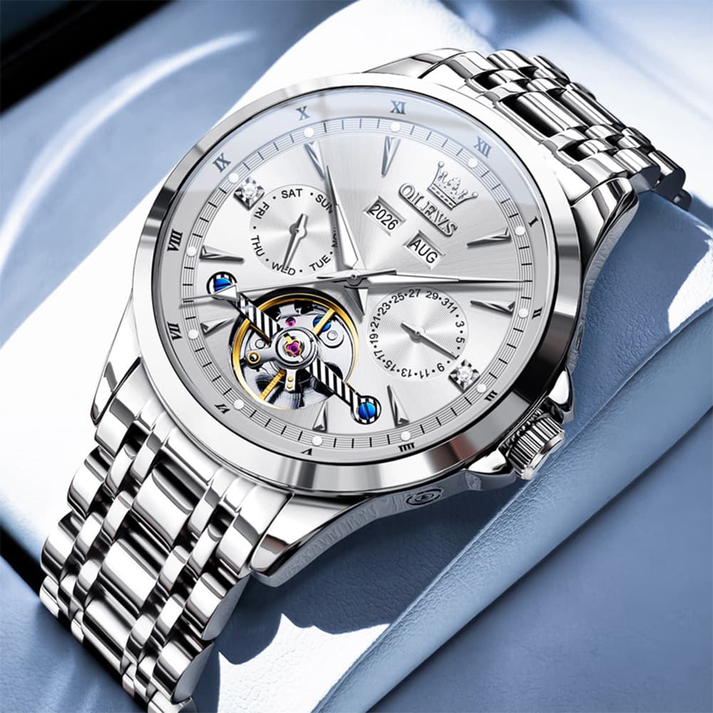 OLEVS 7091 Double Open Heart Multi-Function Automatic Watch For Men