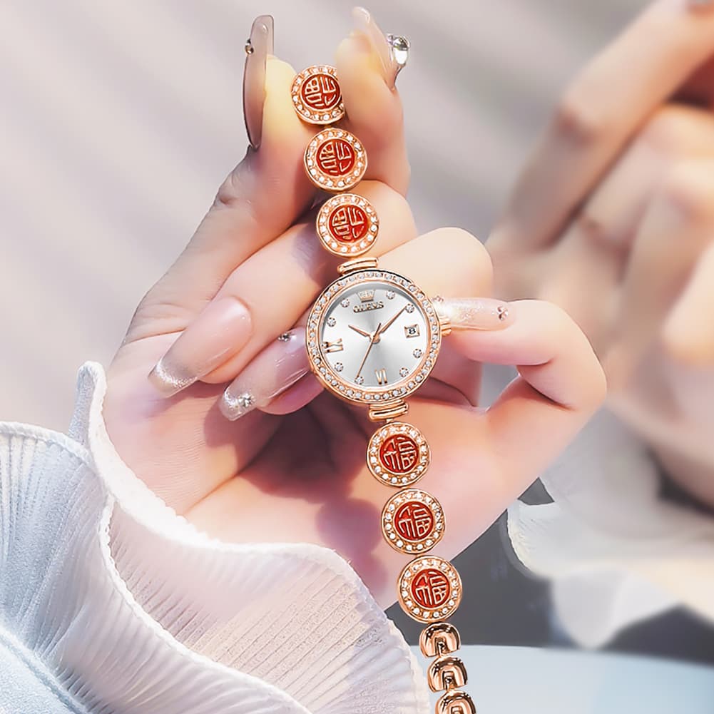 OLEVS Women Lucky Charm Watch Petite Diamond Bracelet Date Quartz 5630