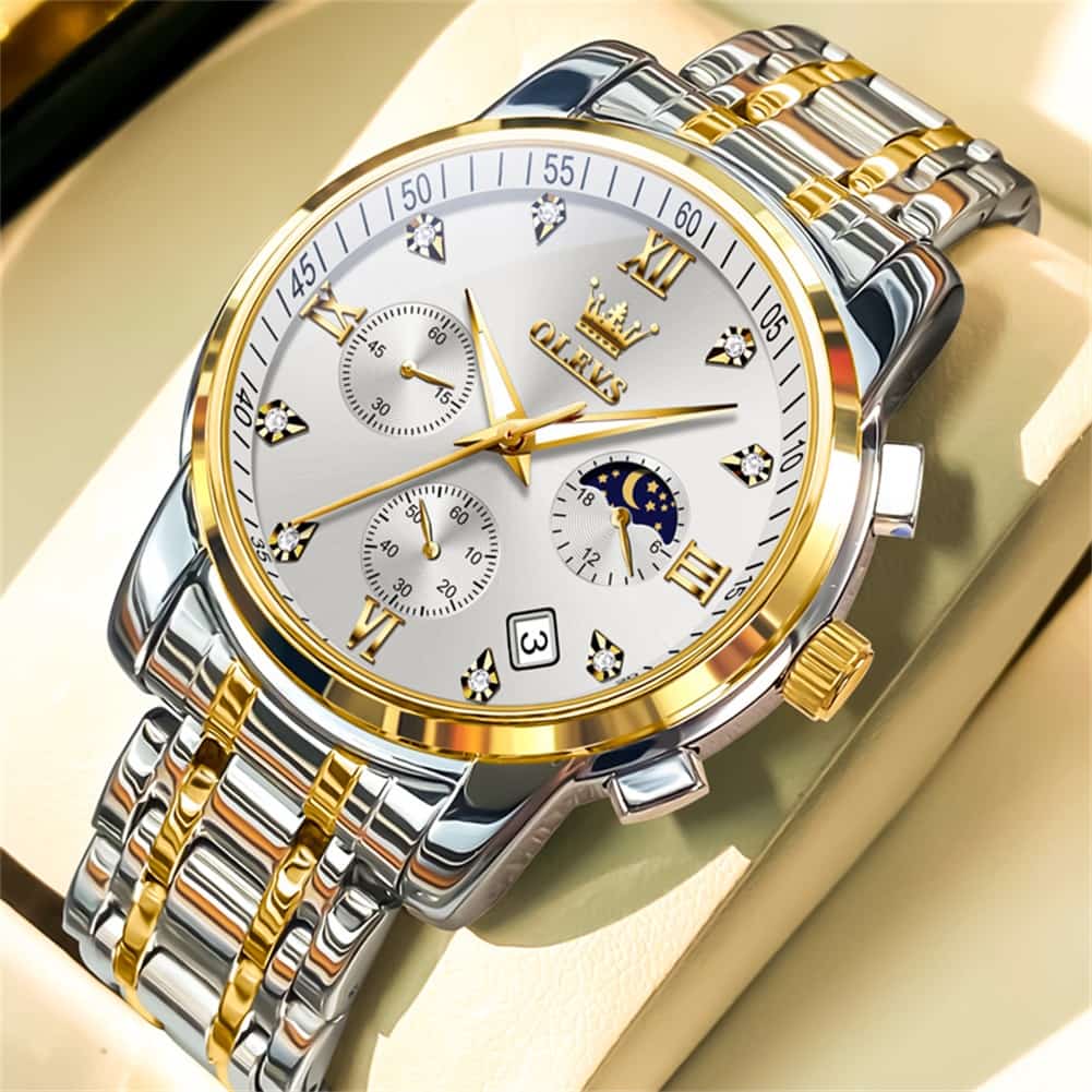 OLEVS 2858 Luxury Moon Phase Chronograph Watch for Men