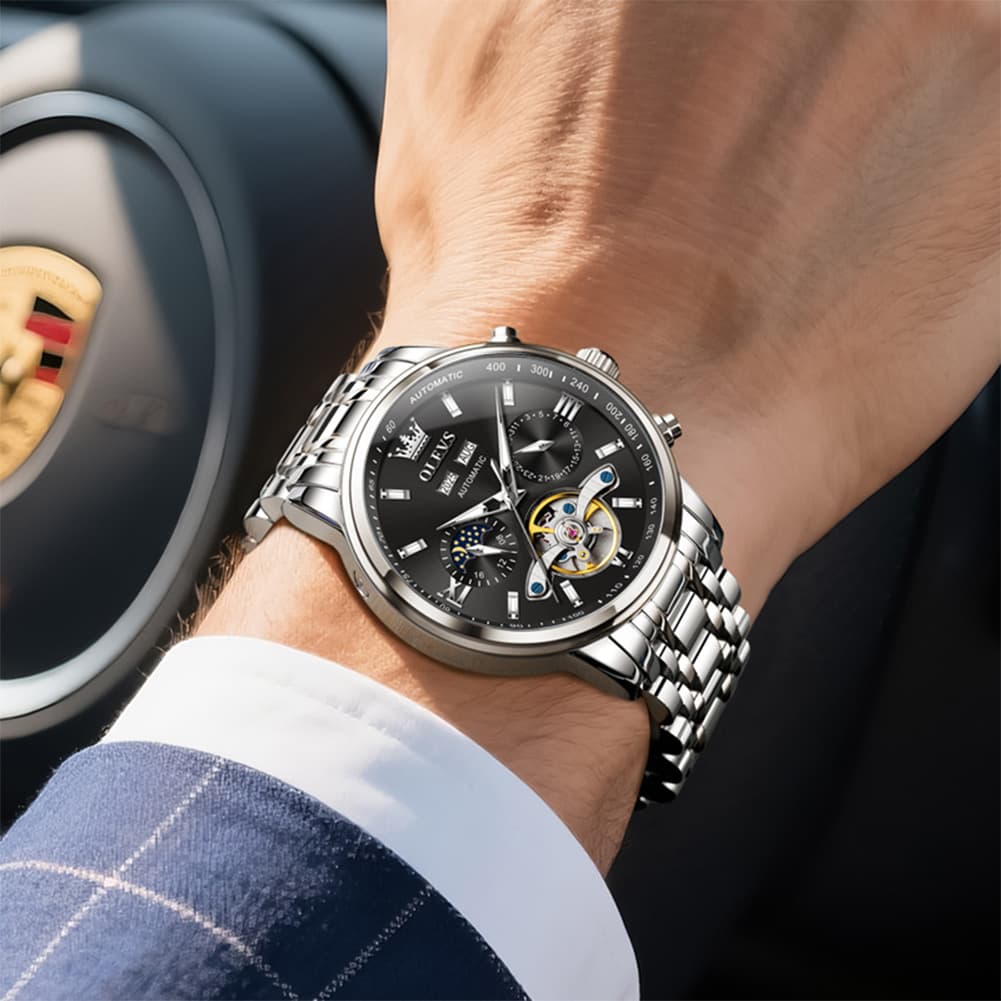 OLEVS 6740 Skeleton Flywheel Mechanical Watch for Men