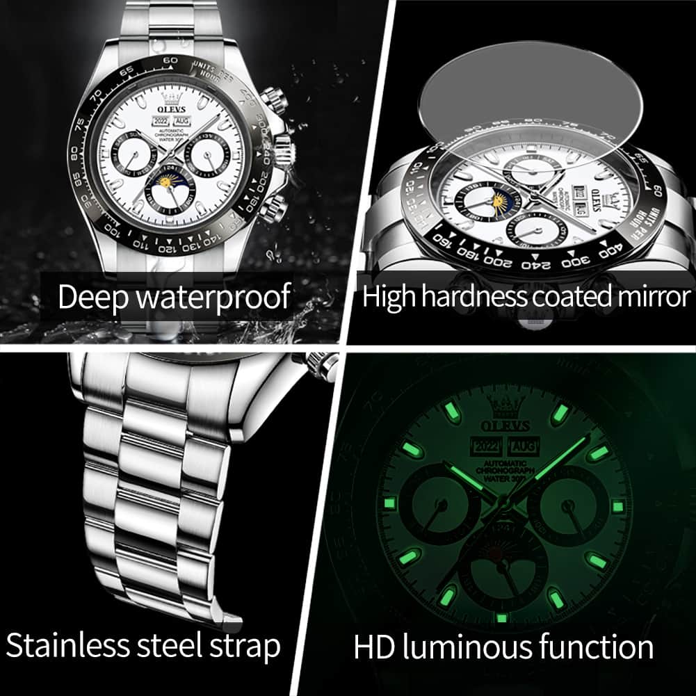 OLEVS 6654 Automatic Mechanical Moon Phase Watch for Men