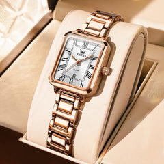 OLEVS Women Rectangular Dress Watch Retro Tank Stainless Steel Date Quartz 5641