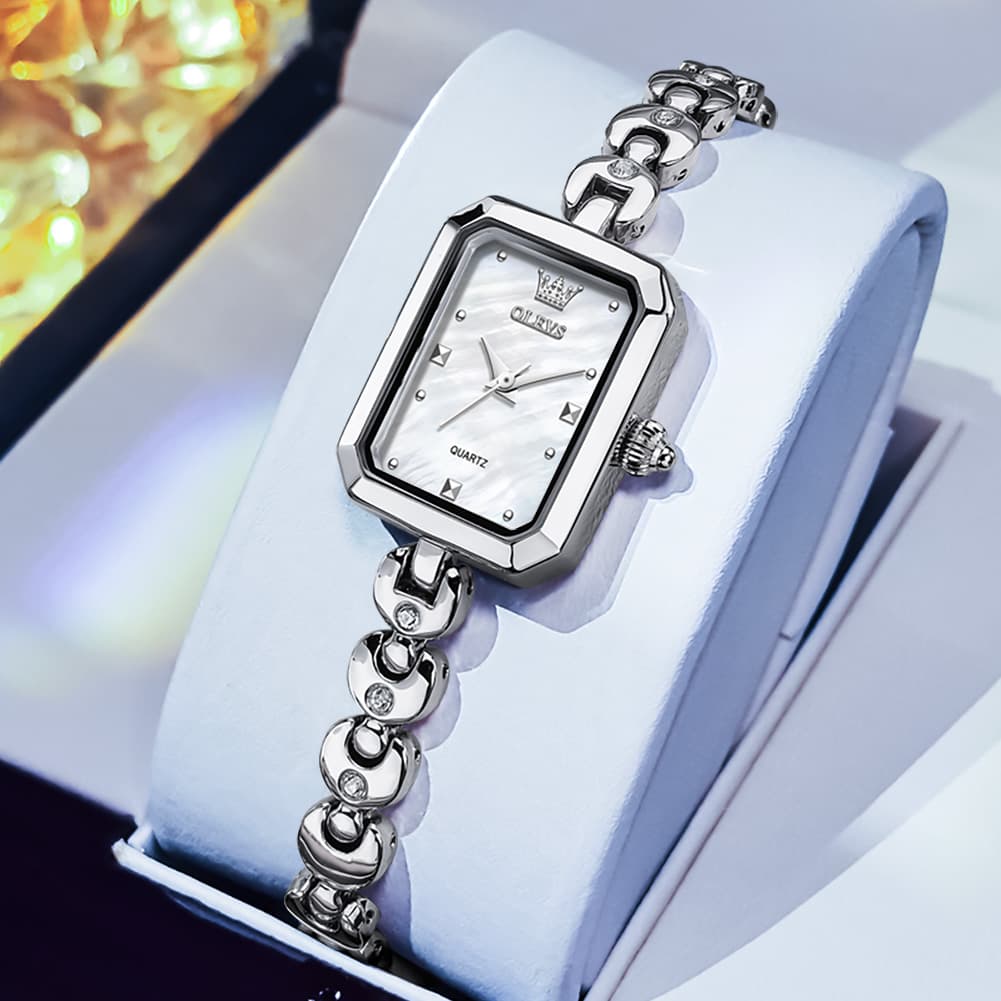 OLEVS 3665 Rectangular Mother of Pearl Jewelry Bracelet Watch For Women