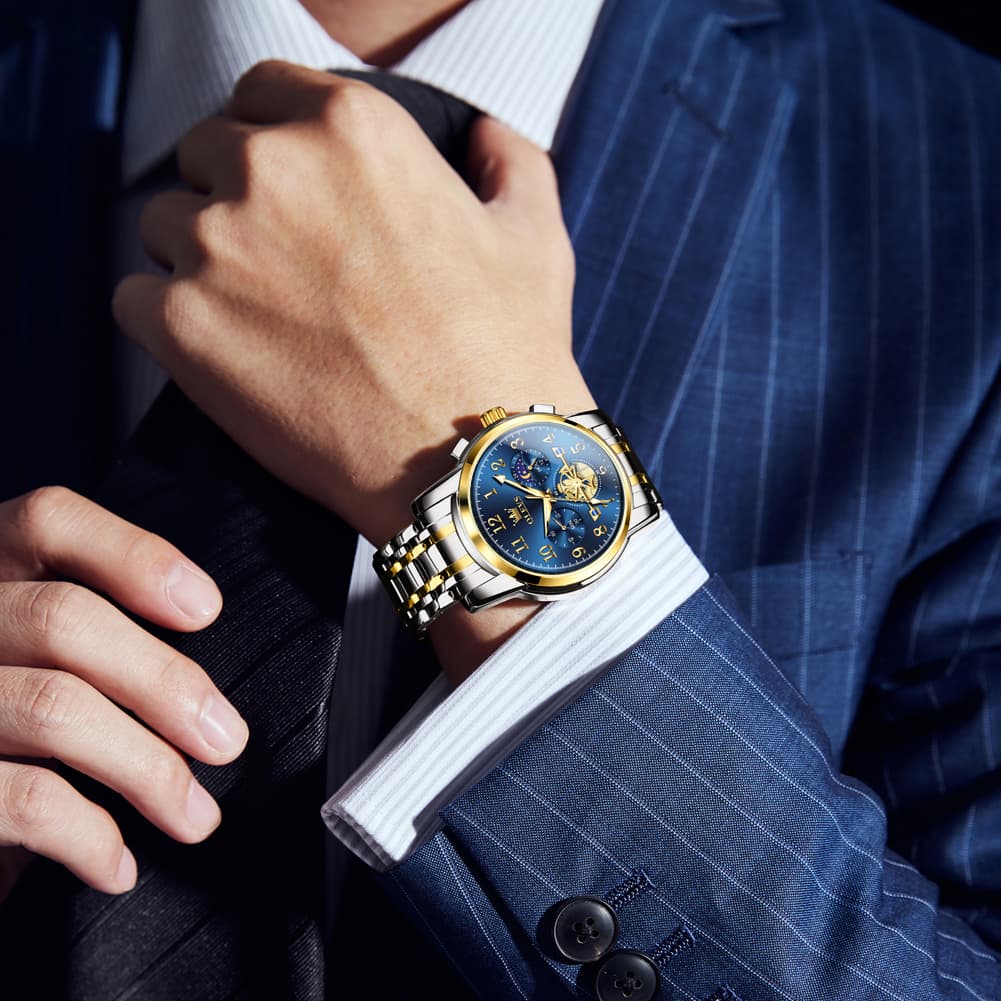 OLEVS 2900 Steel Chronograph Moon Phase Watch for Men