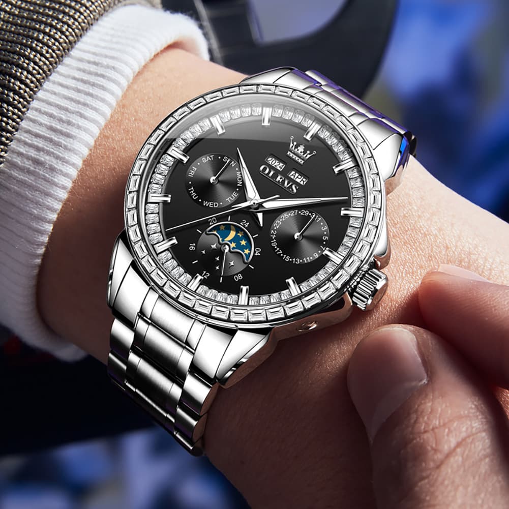 OLEVS 6695 Baguette Diamond Multifunction Mechanical Watch for Men