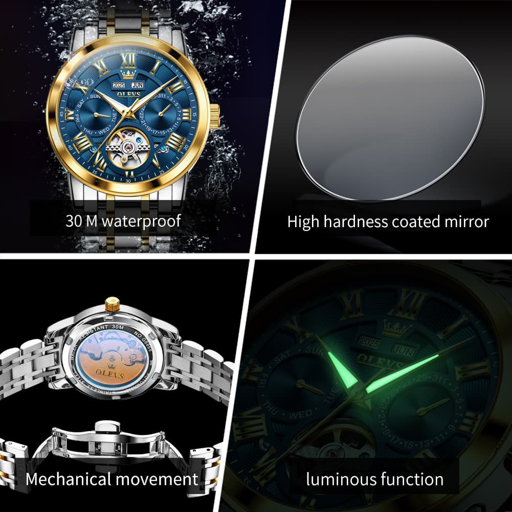 OLEVS 6668 Stainless Steel Mechanical Multifunction Watch for Men