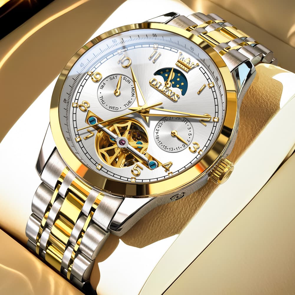 OLEVS 7071 Open Heart Moon Phase Automatic Watch For Men