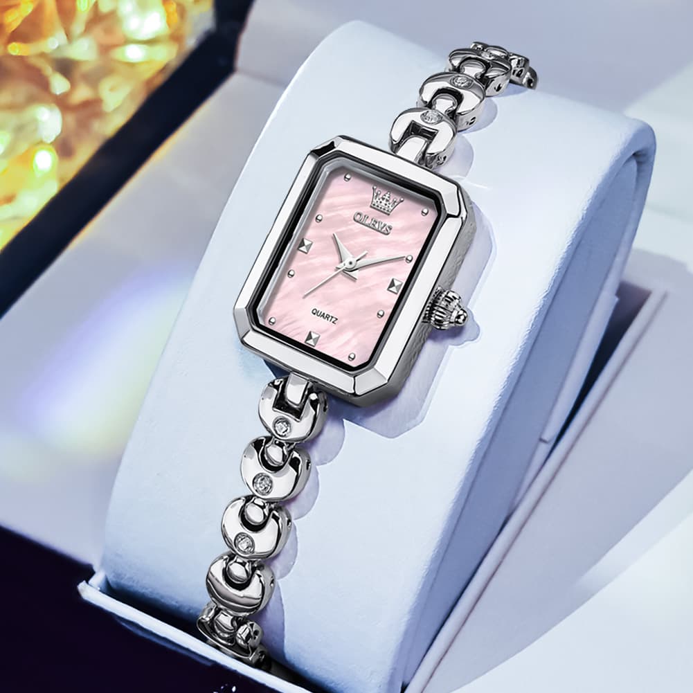 OLEVS 3665 Rectangular Mother of Pearl Jewelry Bracelet Watch For Women