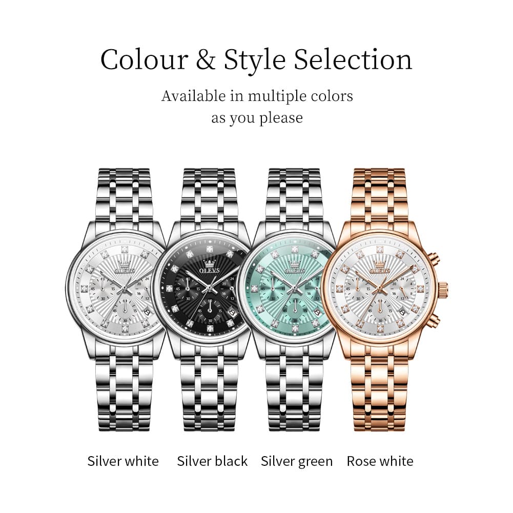 OLEVS 3669 Quartz Multi Dial Diamond Watch For Women