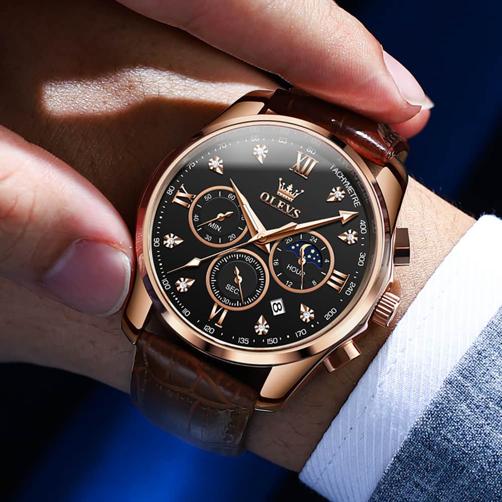 OLEVS 2888 Leather Chronograph Moon Phase Watch for Men