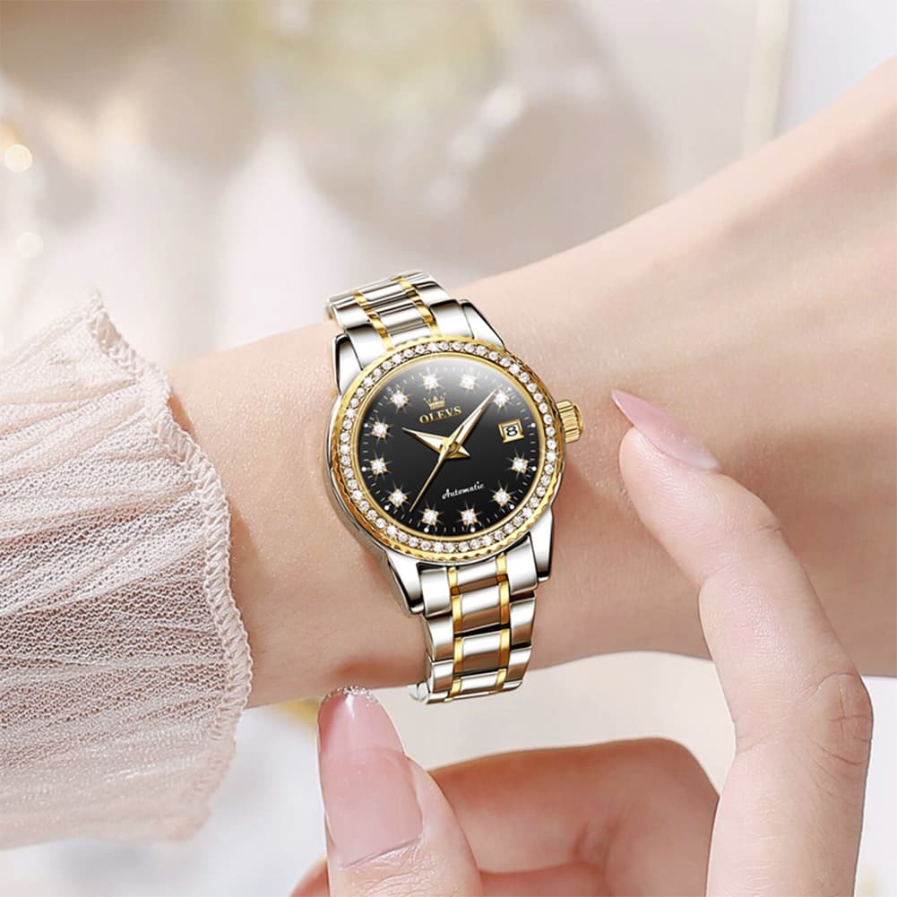 OLEVS 7003N Diamond Bezel Date Mechanical Watch for Women