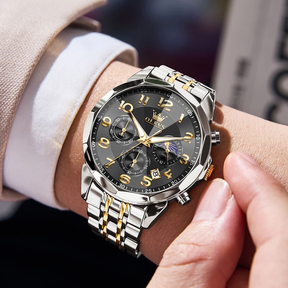 OLEVS 3676 Quartz 3D Rhombic Chronograph Watch For Men