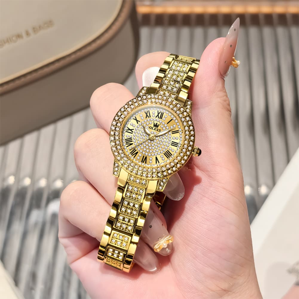 OLEVS 9943 Diamond Paved Dial Luxury Watch for Women