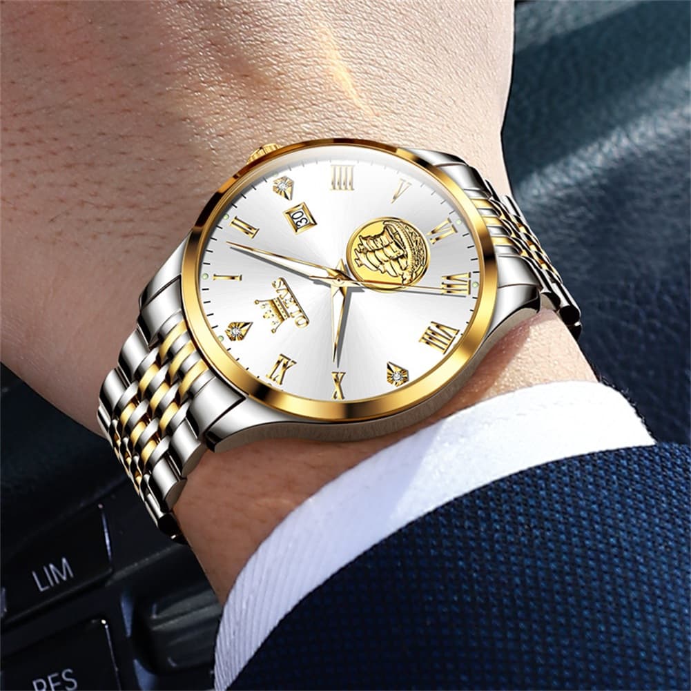 OLEVS 6696 3D Sailboat Mechanical Steel Watch for Men
