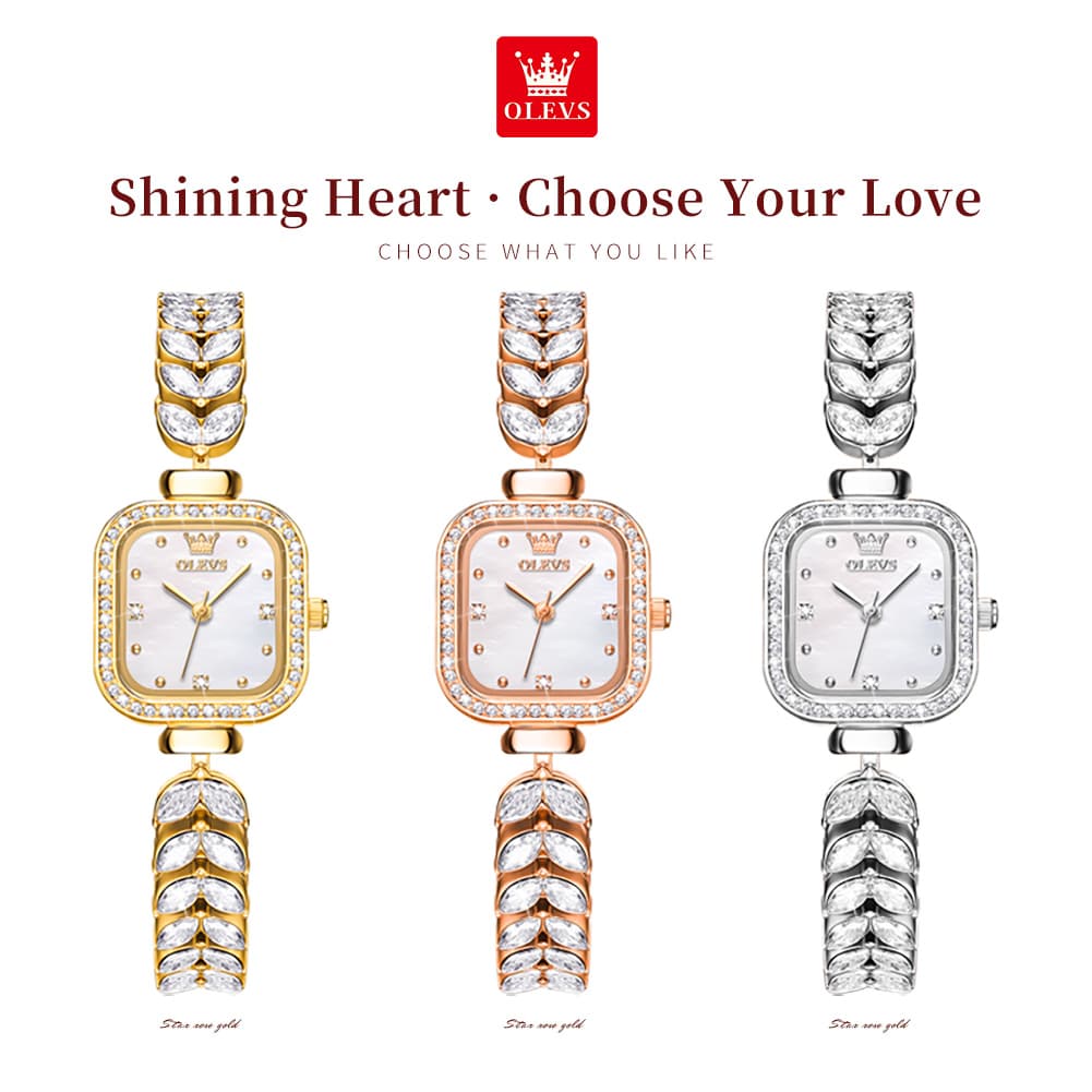 OLEVS 9987 Mermaid Crystal Bracelet Square Watch for Women