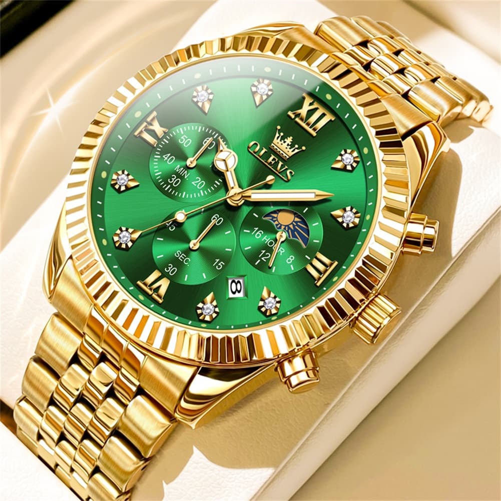 OLEVS 2932 Luxury Gold Fluted Bezel Quartz Watch for Men