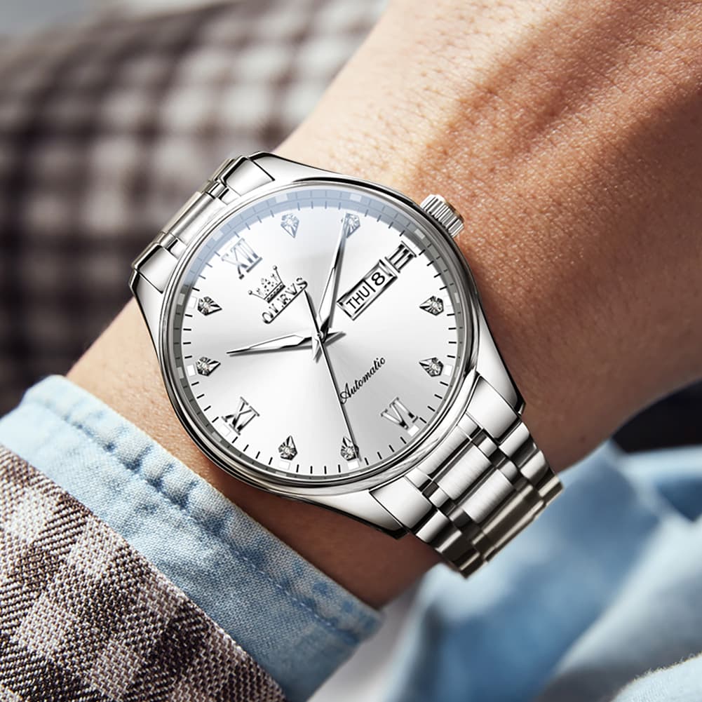 OLEVS Diamond Dial Day Date Automatic Mechanical Watch 9955 for Men