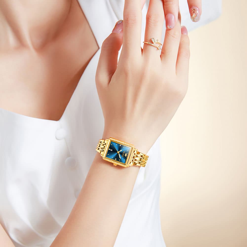 OLEVS 9995 Vintage Rectangular Gold Bracelet Watch for Women