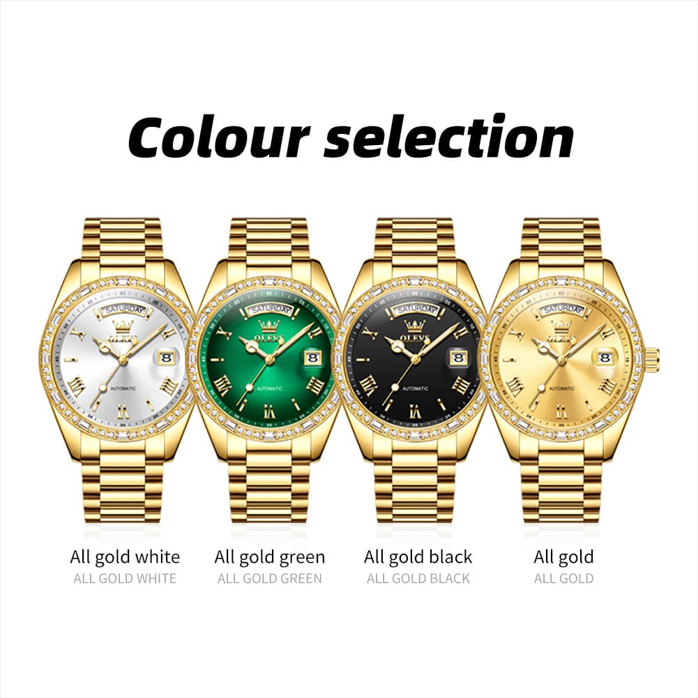 OLEVS 6747 Diamond Bezel Day Date Mechanical Watch for Men
