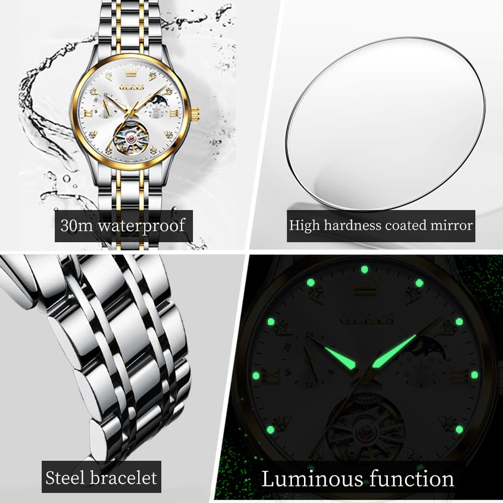 OLEVS 6608 Automatic Mechanical Open Heart Watch for Women