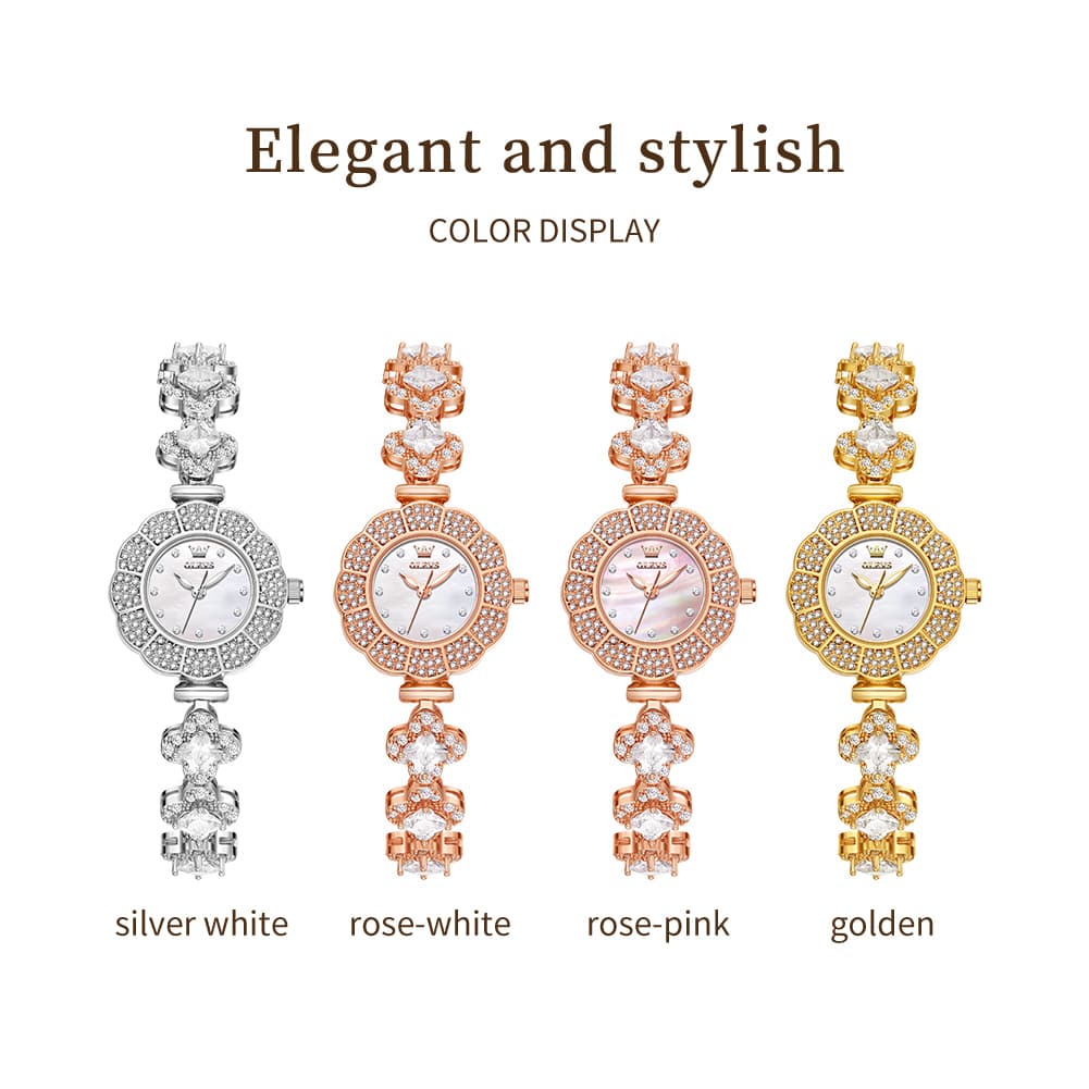 OLEVS 9813 Diamond Petal Bracelet Women Quartz Watch