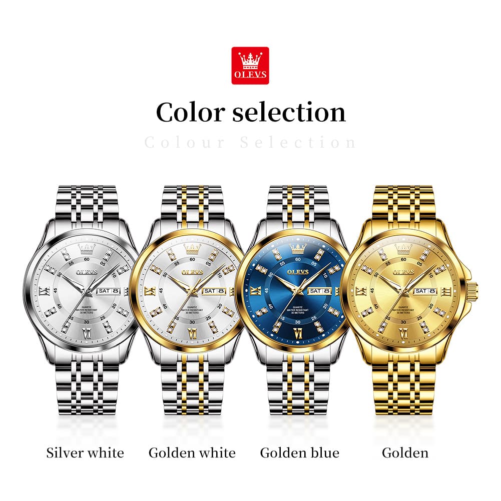 OLEVS 3620 Classic Diamond Quartz Steel Watch for Men