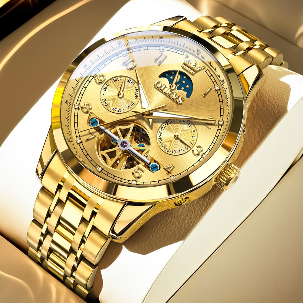 OLEVS 7071 Open Heart Moon Phase Automatic Watch For Men