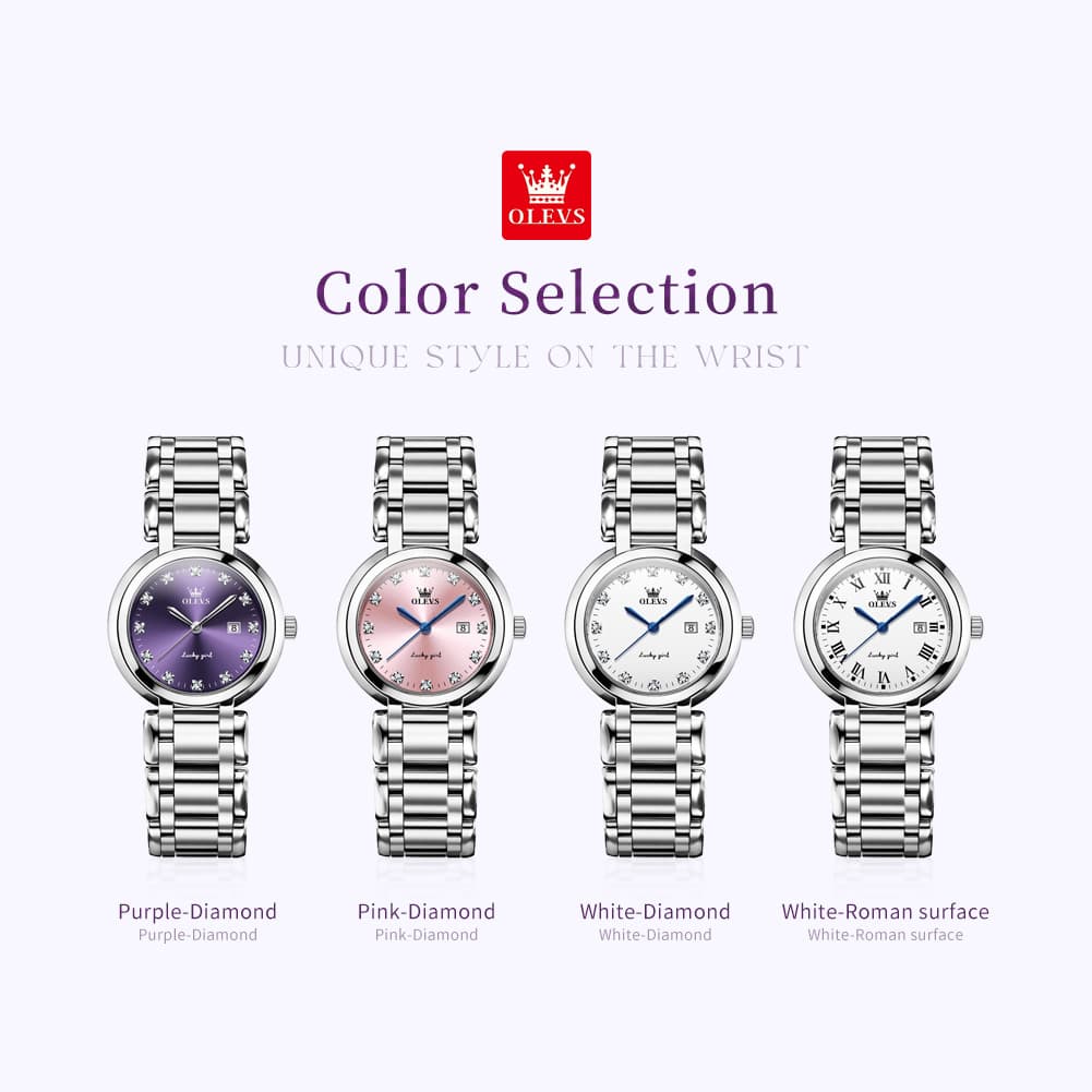 OLEVS Women Lucky Diamond Dress Watch Stainless Steel Quartz Date 5575