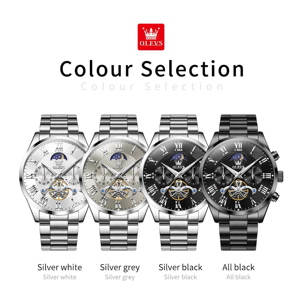 OLEVS 3640 Open-Heart Moon Phase Quartz Watch for Men