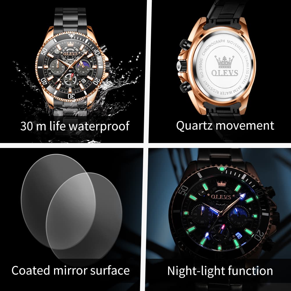 OLEVS 2990 Textured Steel Luminous Sport Watch for Men