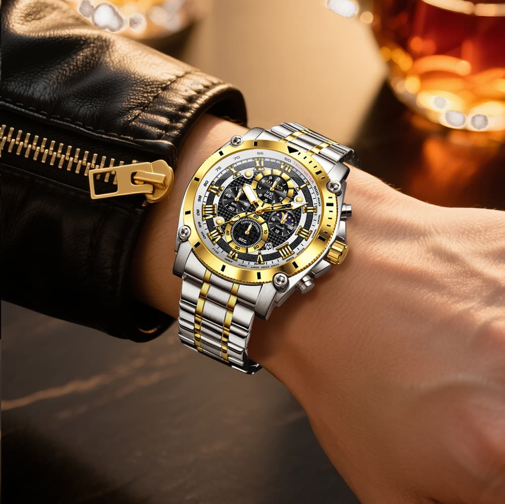 OLEVS 3689 Luxury Chronograph Moon Phase Quartz Watch for Men