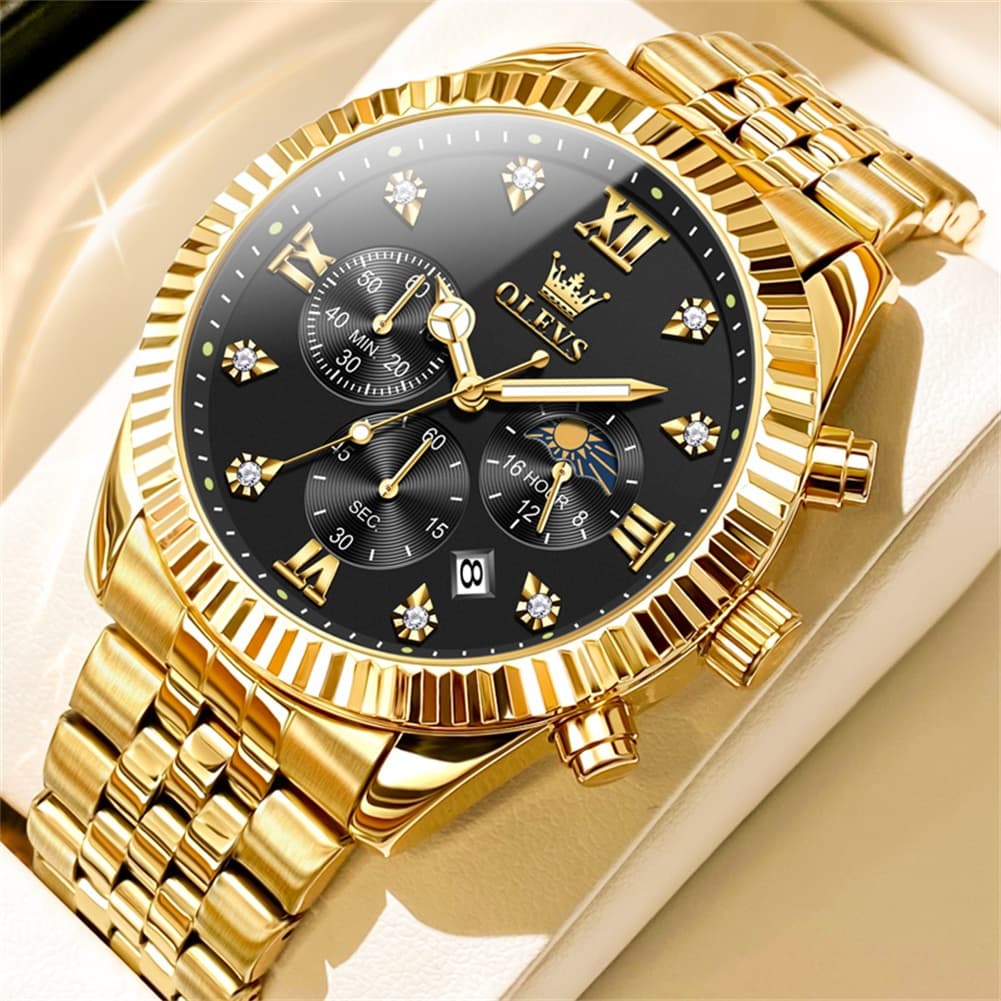 OLEVS 2932 Luxury Gold Fluted Bezel Quartz Watch for Men