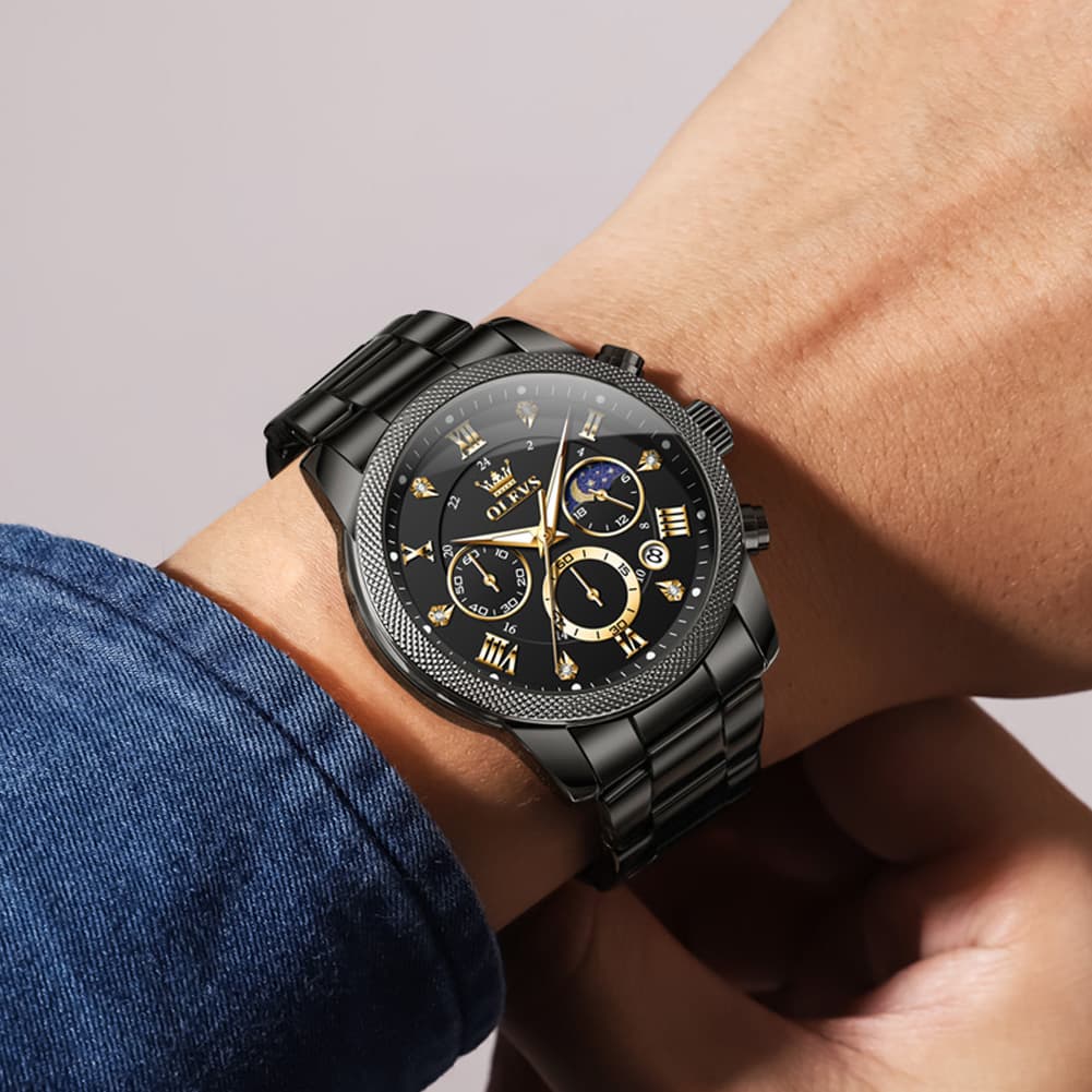 OLEVS 3660 Chronograph Moon Phase Diamond Dial Tactical Sports Watch For Men