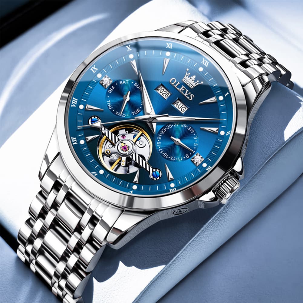 OLEVS 7091 Double Open Heart Multi-Function Automatic Watch For Men