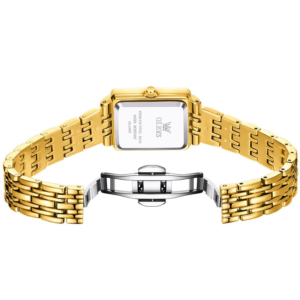 OLEVS 9995 Vintage Rectangular Gold Bracelet Watch for Women