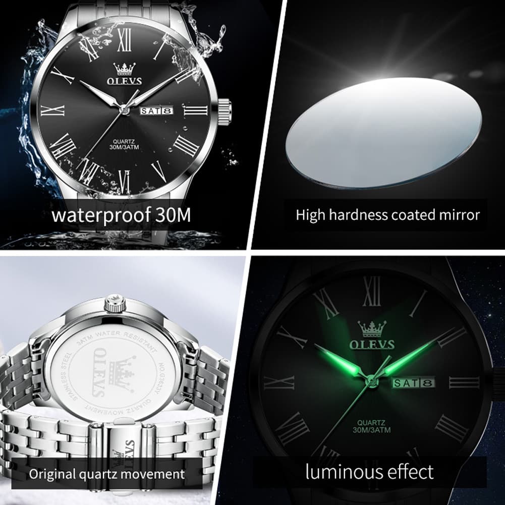 OLEVS 3633 Minimalist Sunray Roman Quartz Watch for Men