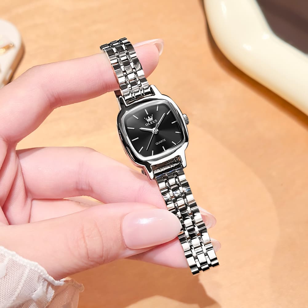 OLEVS 5675 Petite Square Watch Vintage Dress Stainless Steel Bracelet Quartz Timepiece for Women