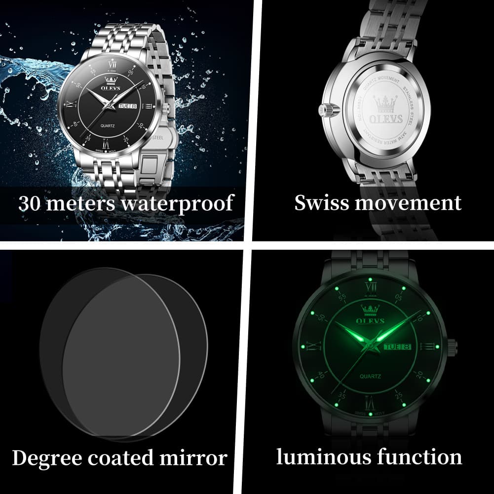 OLEVS Classic Roman Quartz Luminous Dress Watch for Men 3680