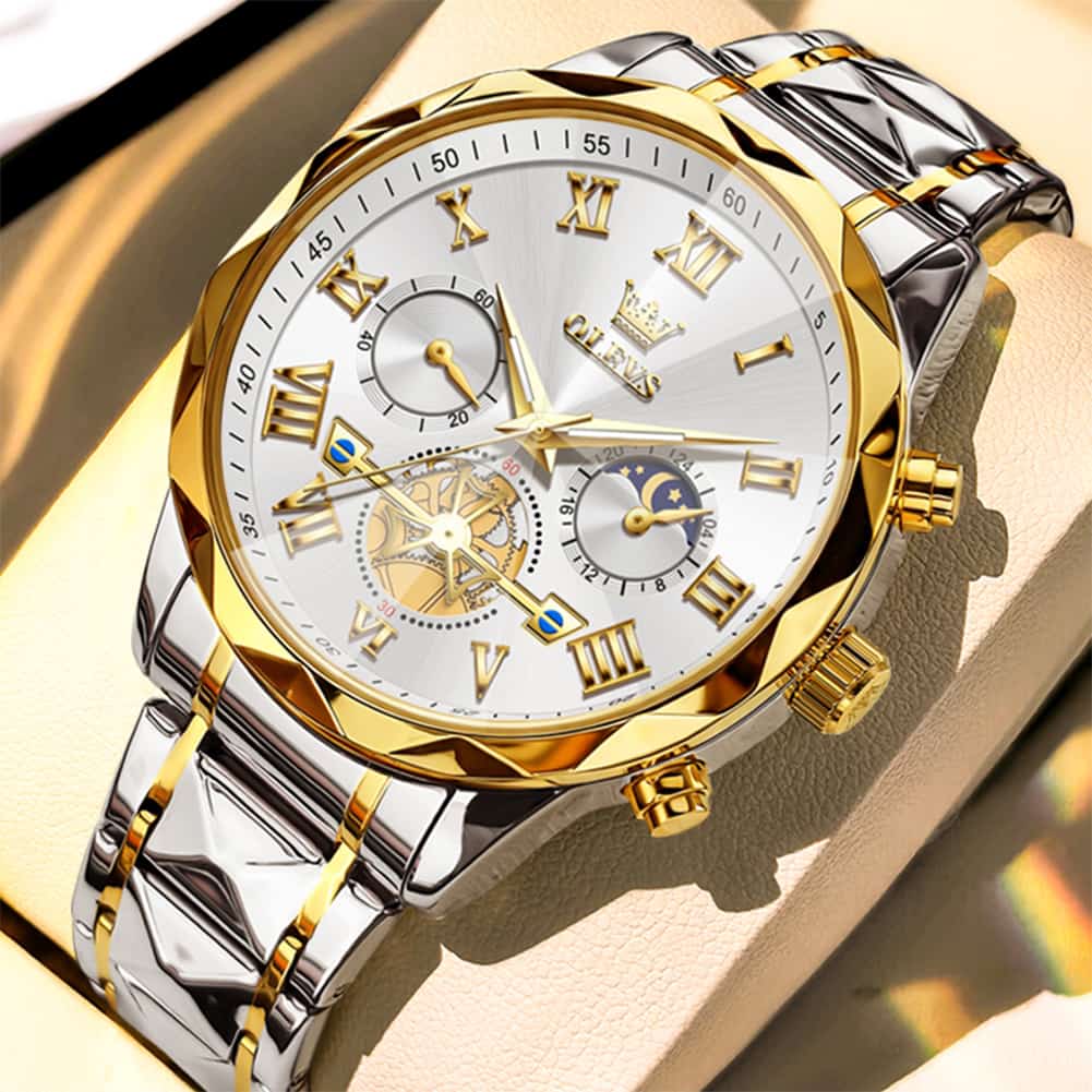 OLEVS 2709 Luxury Moon Phase Open Heart Quartz Watch for Men