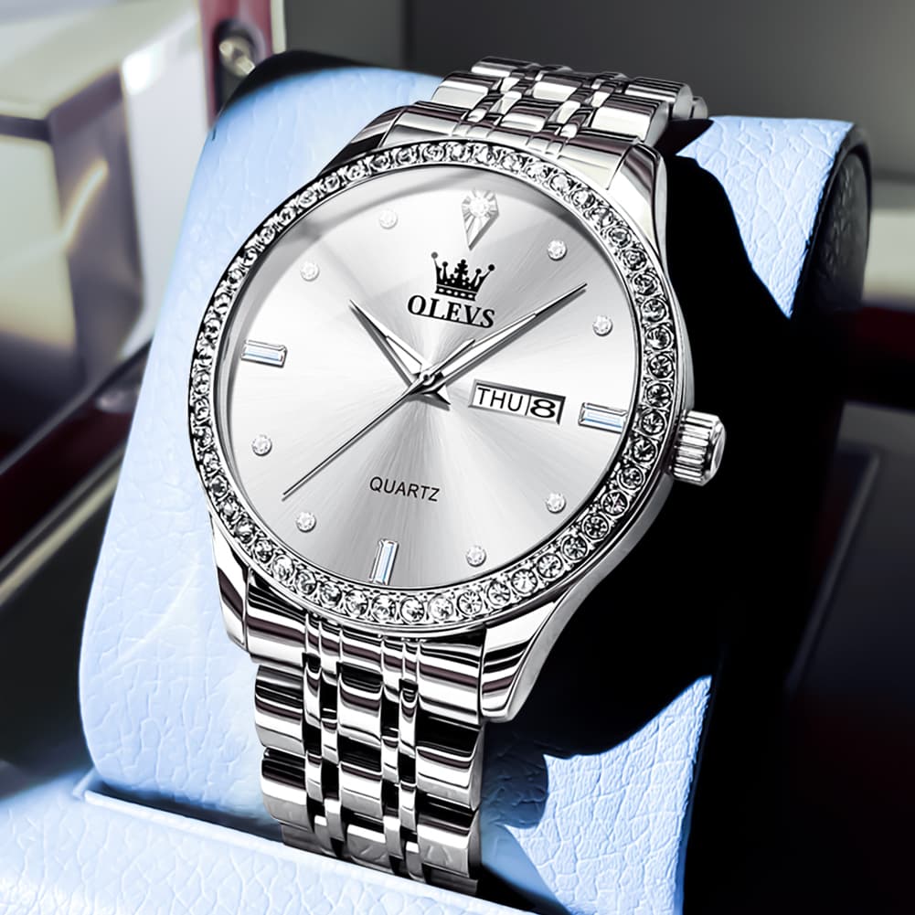 OLEVS 3625 Diamond Bezel Quartz Steel Watch for Men