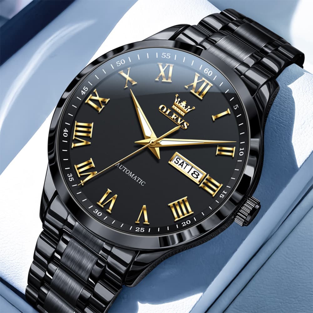 OLEVS 7075 Roman Numeral Dual Calendar Automatic Watch For Men