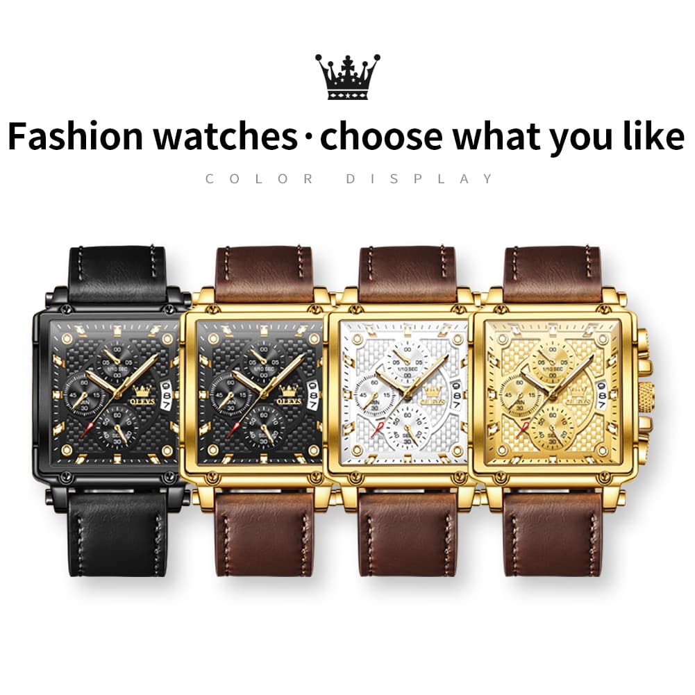 OLEVS 9925 Riveted Square Chronograph Watch for Men