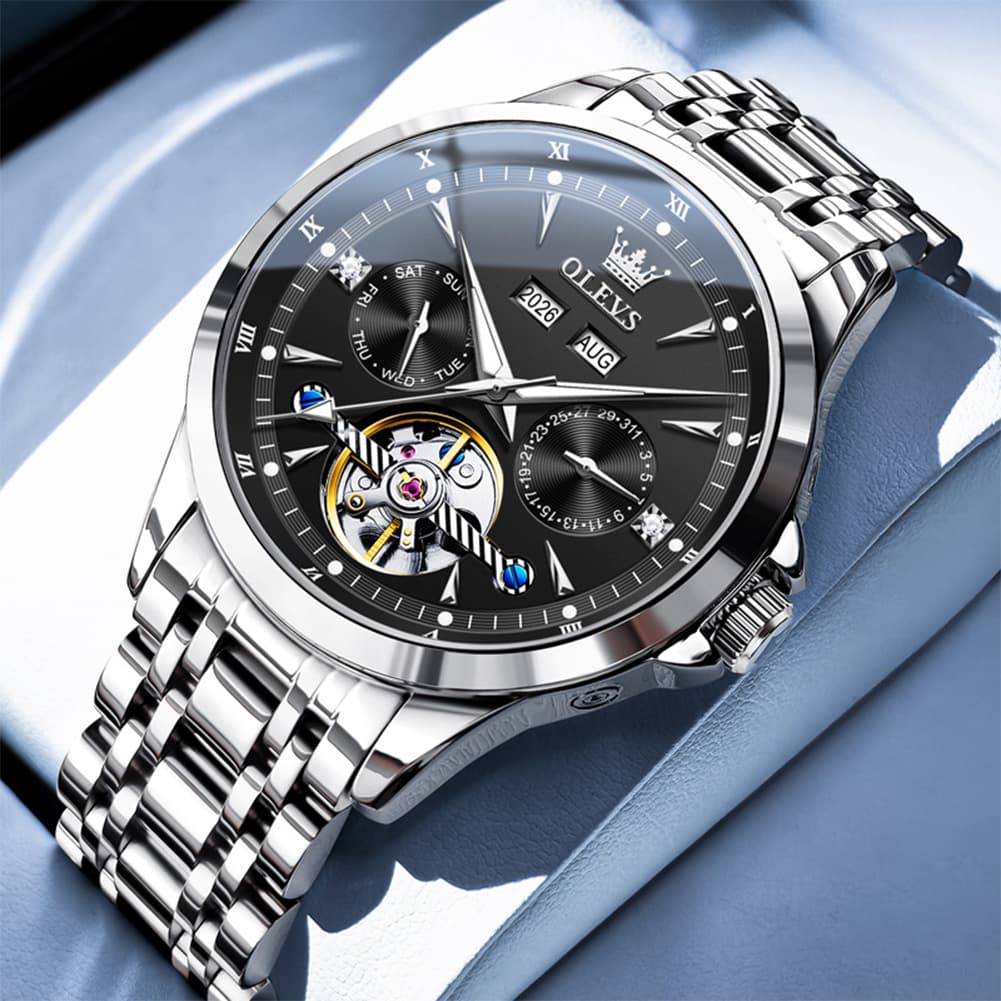 OLEVS 7091 Double Open Heart Multi-Function Automatic Watch For Men