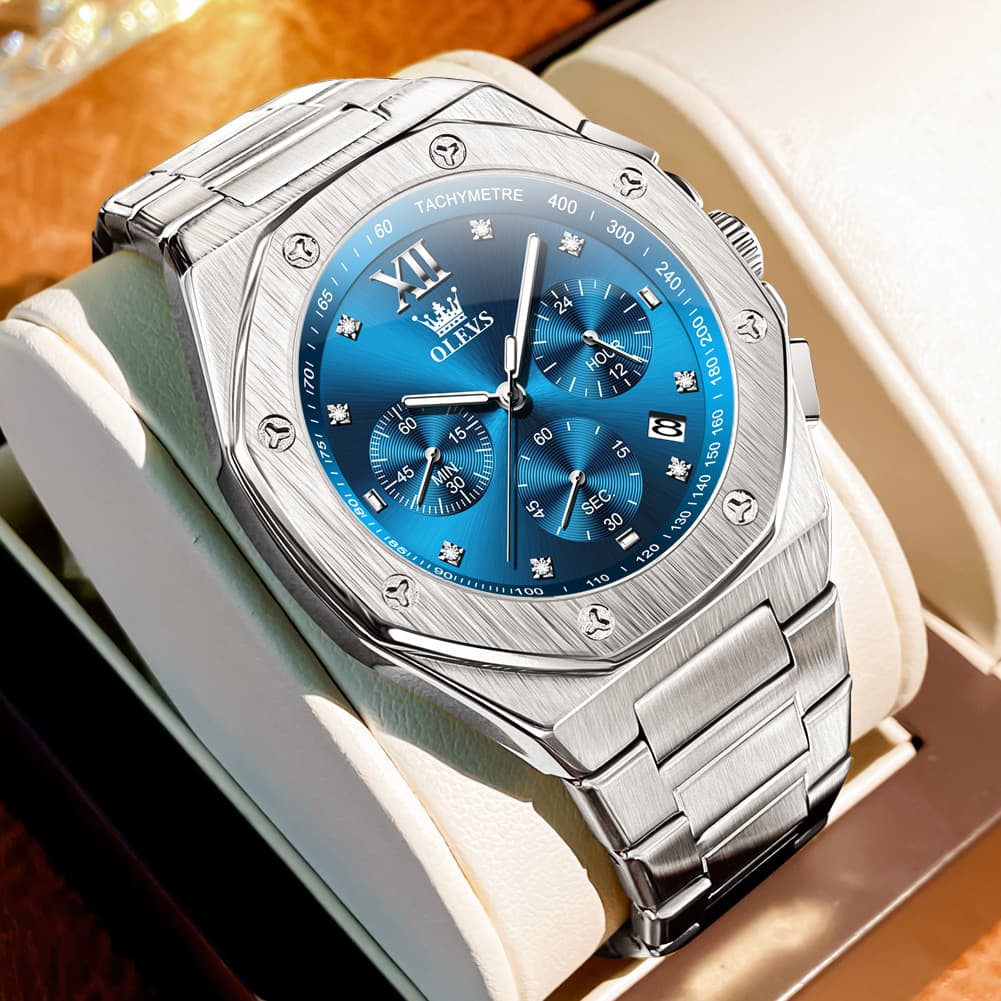 OLEVS 3626 Octagonal Chronograph Quartz Steel Watch for Men