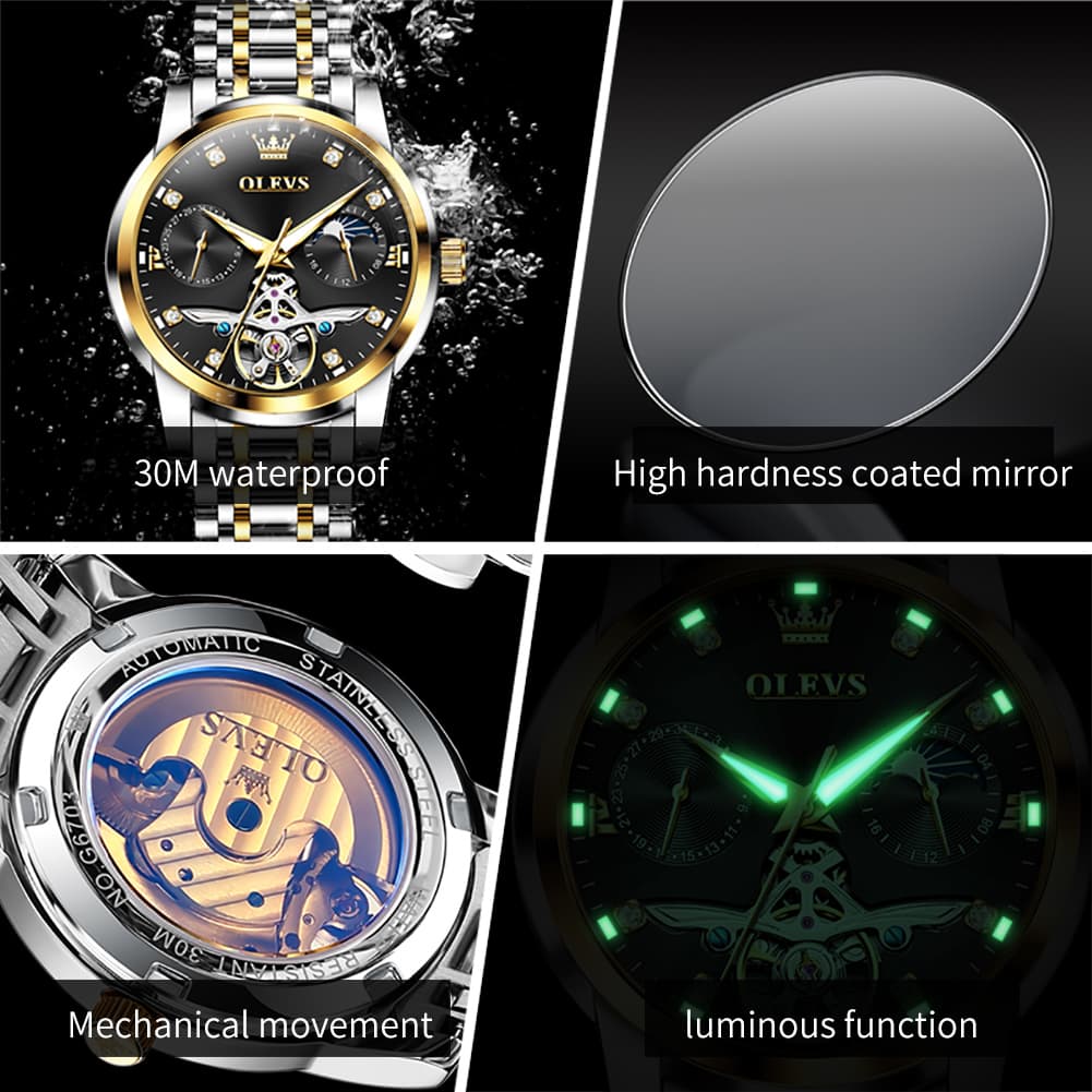 OLEVS 6703 Moon Phase Tourbillon Automatic Mechanical Watch For Men