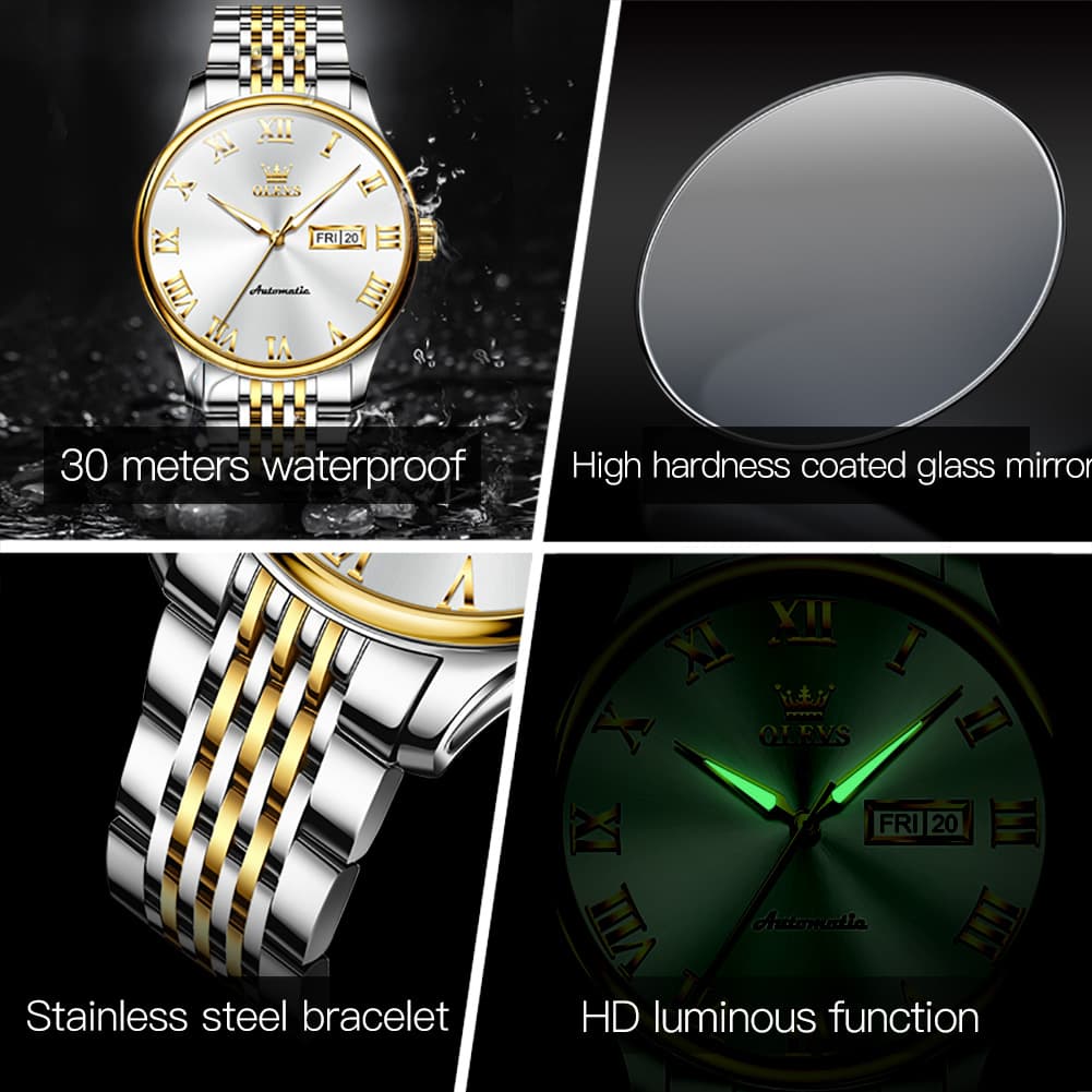 OLEVS Roman Numeral Day Date Automatic Mechanical Watch 9929 for Men