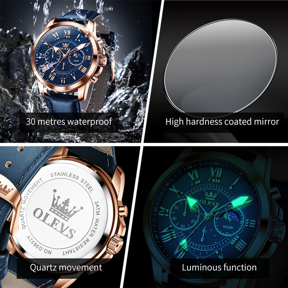 OLEVS 3632 Large Dial Multifunction Quartz Watch for Men