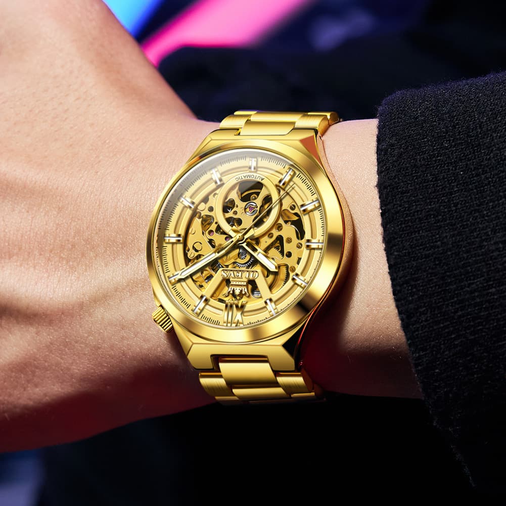 OLEVS 6722 Integrated Geometry Full Skeleton Mechanical Watch For Men